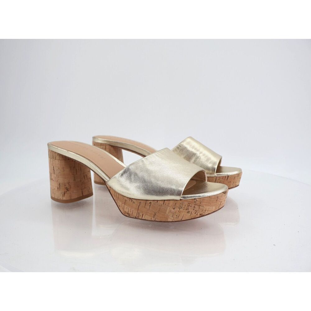 Veronica Beard Dali Sandals Slide Gold Metallic Leather Cork Slip on 9.5 Heel